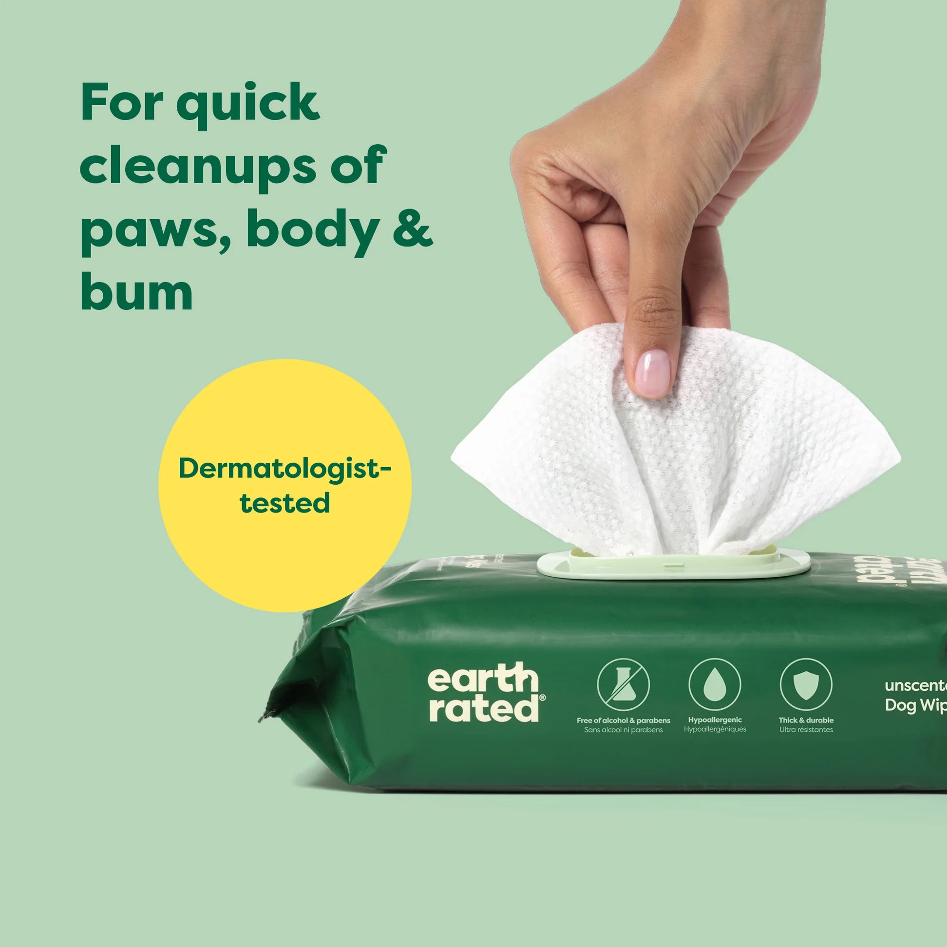 Earth Rated Hypo-Allergenic Dog Wipes for Paws, Body and Bums 100pk
