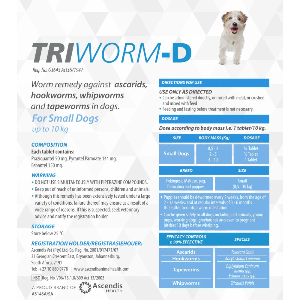 Triworm-D Dewormer Dog Individual Packs