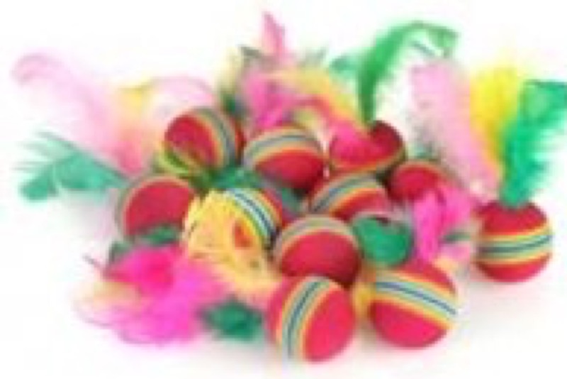 Cat Toy colour rubber ball with feather