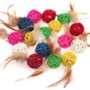 Cat Toy colour woven balls with feather