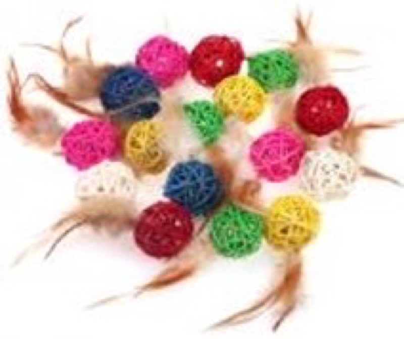 Cat Toy colour woven balls with feather