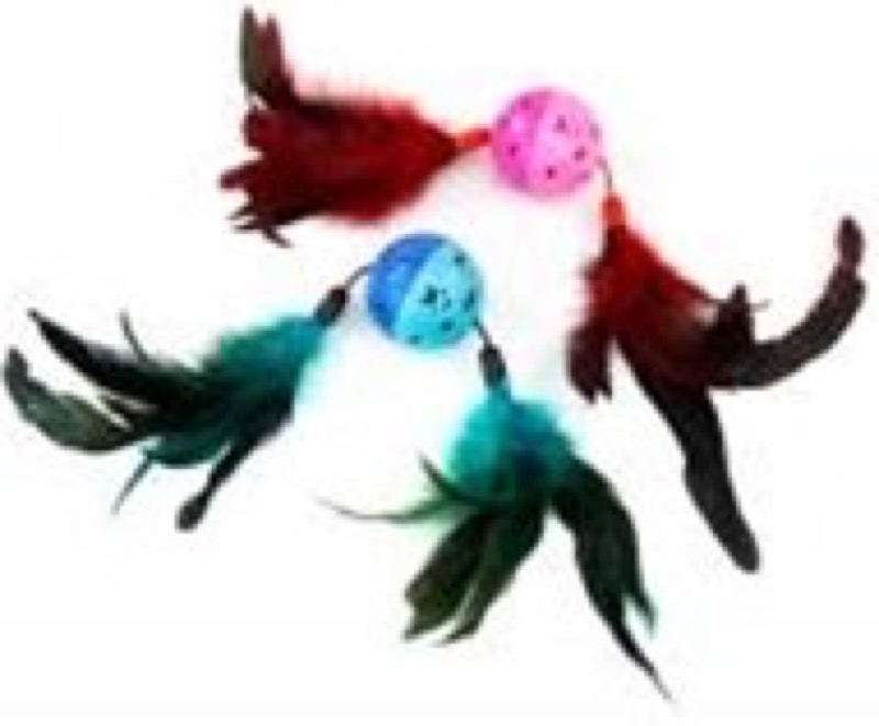 Cat Toy colour ball with double feather